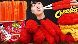 ASMR MUKBANG 직접 만든 치토스 치즈 햄버거 치즈스틱 불닭볶음면 치킨먹방! & 레시피 FIRE NOODLES AND CHEESE BURGER EATING SOUND!