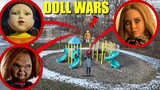 IF YOU EVER SEE CURSED M3GAN, SQUID GAME DOLL, AND CHUCKY AT HAUNTED PARK RUN! (BATTLE OF THE DOLLS)