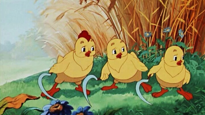 The Soviet animation of 1954 is really amazing! Three little chickens work hard on the farm, while t