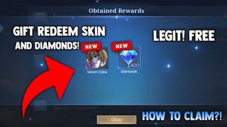 GIFT REDEEM VENOM EPIC SKIN AND DIAMONDS! FREE DIAMONDS! LEGIT! | MOBILE LEGENDS 2022