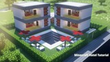 Minecraft mini hotel with pool and barbecue area