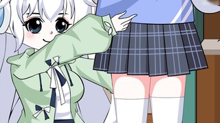 She just helped her boyfriend put on his skirt and pinched his calf wrapped in white silk