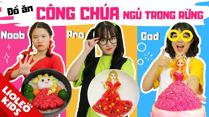 ĐỒ ĂN HÌNH CÔNG CHÚA NGỦ TRONG RỪNG: Noob vs Pro vs God - Váy làm từ sợi mì và bánh gato!!?