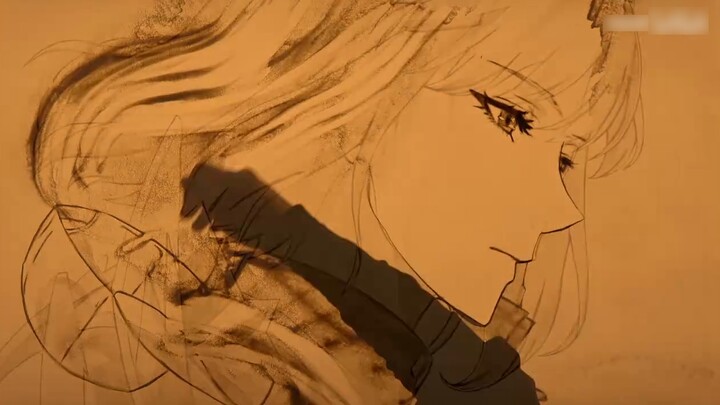 Sand painting outlines the heroine's perfect figure (it moves)