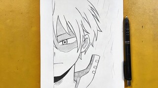 How to draw todoroki half face step-by-step