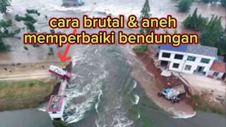 "menumbalkan" truk dan bus demi bendungan