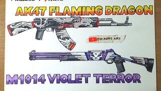 Menggambar ak47 flaming dragon combo m1014 violet terror | gambar free fire - desenhando free fire