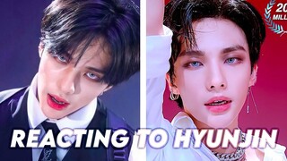 Reacting to Hyunjin Stray Kids HOTTEST Dance