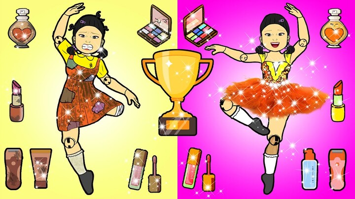 စက္ကူအရုပ်များကို ၀တ်ဆင်ပါ။ - Squid Game Doll's Dream To Win Ballet Contest - WOA Doll Myanmar