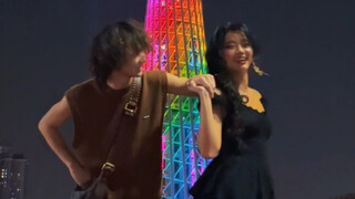 在广州塔夜景下跳舞好浪漫！