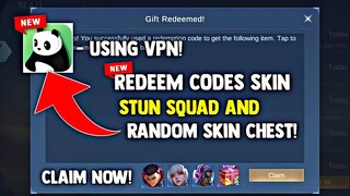 6 REDEEM CODE STUN SKIN SQUAD AND RANDOM CHEST SKIN! USING VPN! (CLAIM NOW) | MOBILE LEGENDS 2022