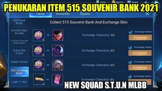 PENUKARAN ITEM 515 SOUVENIR BANK!!! EVENT 515 PARTY MLBB 2021, NEW SKIN SQUAD S.T.U.N