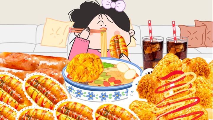 - Yanghuahua animation eating show | Huahua's immersive snail noodles and hot dog fried chicken ice 