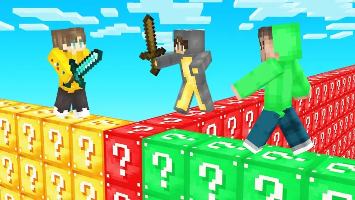 1v1v1 Lucky Block Wall Battle Vs Friends! (Minecraft)