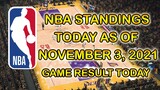 NBA STANDINGS AS OF NOVEMBER 3, 2021/NBA GAMES RESULTS TODAY | NBA 2021-22 REGULAR SEASON