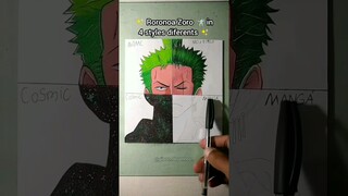 ✨Roronoa Zoro🤺 in 4 styles diferents✨|Gilson Desenhos #shortsdrawing #art #drawing #zoro #onepiece