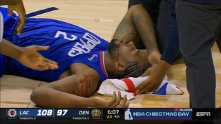 Kawhi Leonard is down and bleeding pretty badly after colliding with Serge Ibaka