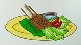 Menggambar sate || Menggambar makanan tradisional