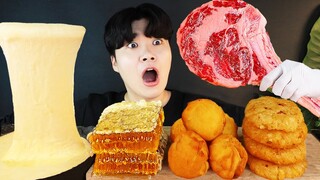 ASMR MUKBANG 토마호크 스테이크 & 치즈 퐁듀 & 해쉬브라운 감자 치즈볼 STEAK & STRETCHY CHEESE & HASH BROWNS EATING SOUND!