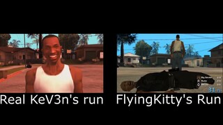 GTA SA speedrun comparison  (Real KeV3n and FlyingKitty)