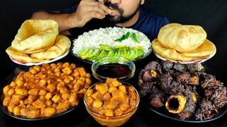 AUTHENTIC MUTTON KALA BHUNA, CHANA MASALA, SOFT LUCHI/ PURI, RICE, SALAD ASMR MUKBANG || #LiveToEATT