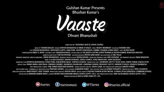 Vaaste Song- Dhvani Bhanushali, Tanishk Bagchi - Nikhil D - Bhushan Kumar - Radh