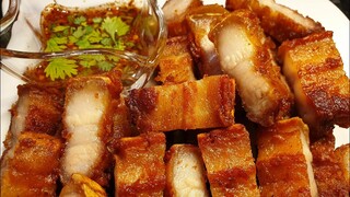 หมูสามชั้นทอดกรอบ| Fried pork belly | 13.02.2019