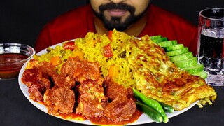 Delicious VEG PULAO, MUTTON CURRY, Omelette, Green Chili, and Salad ASMR MUKBANG Eating| #LiveToEATT