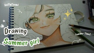 Drawing Summer Girl✨🌿//Coloring//Part 1