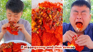 Songsong and Ermao challenge spicy chicken chop, who is better? || interesting videos #shorts