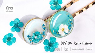 【UV レジン】DIY可愛いドライフラワーヘアピンセットを作りました〜♪UV Resin - DIY Hairpin with Dried Flower.