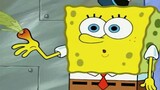 Spongebob's hand was stabbed and he pretended to have three legs with his hands. Mr. Krabs was shock