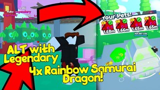 SO I START AGAIN USING MY ALT WITH 4X RAINBOW SAMURAI DRAGON IN PET SIMULATOR!!