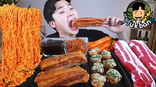 ASMR MUKBANG 삼겹살 & 비빔면 & 치즈 버섯 FIRE NOODLES & CHEESE MUSHROOM & PORK BELLY EATING SOUND!