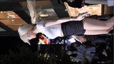 South Korean strong girl group blond girl dancing outdoors is amazing