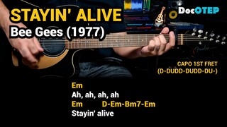 Stayin' Alive - Bee Gees (1977) Easy Guitar Chords Tutorial with Lyrics