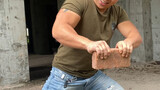 Kung Fu master, challenge to tear bricks with bare hands, amazing arm strength