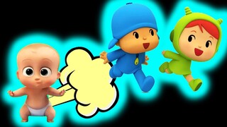 Pocoyo & Nina & Baby Boss - FART - RUN - Sound Variations in 37 Seconds - Lamborghini SportCar