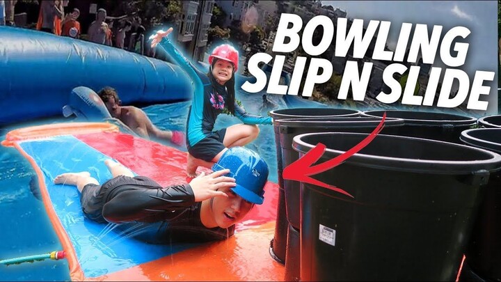 HUMAN BOWLING SLIP AND SLIDE (Went Wrong) | Ranz and Niana