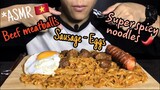 Zin ASMR | ASMR SUPER SPICY NOODLES & Meatballs, Eggs and Sausage