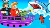 ROBLOX CHOP AND FROSTY FIGHT SHARKS IN SHARK BITE SIMULATOR
