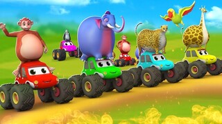 Gorilla Monkey Magical Monster Cars Race Game with Forest Animals | Funny Animals 3D Comedy Videos