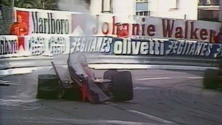 Patrick Tambay goes airborne in the 1986 Monaco gp