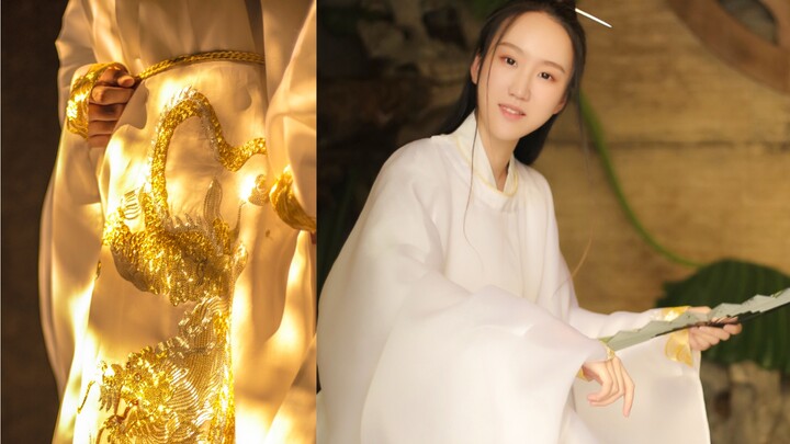 [Smoke Dyeing] It took 50 days to hand-make a round-neck Hanfu robe with a golden dragon pattern by 