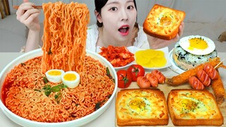 ASMR MUKBANG| 직접 만든 열라면 에그토스트 소세지 먹방 & 레시피 FIRE NOODLES EATING