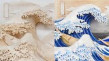 [ช่างไม้] 200 ชั่วโมง ใช้ไม้เพื่อฟื้นฟูภาพวาดที่มีชื่อเสียงของ Katsushika Hokusai และในที่สุดก็นำมาไ