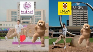 社死挑战！学长迎新现场校门口和小熊跳舞 太羞耻了