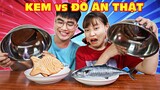 Thử Thách KEM Và ĐỒ ĂN THẬT - Đại Chiến Đồ Ăn -  ICE CREAM vs REAL FOOD