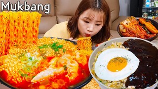 🍜오열만두라면+계란짜장볶음밥🍛맛있어서 '오열'한다는 라면조합?! 🤣 라면먹방 덮밥먹방 RAMEN NOODLE MUKBANG ASMR EATINGSHOW REALSOUND 요리 먹방