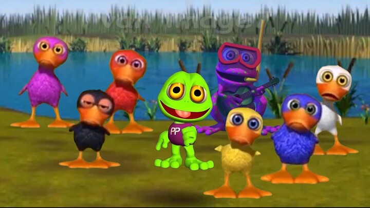 The Two Toads And The Six Ducklings Enjoy Dancing At The Pond